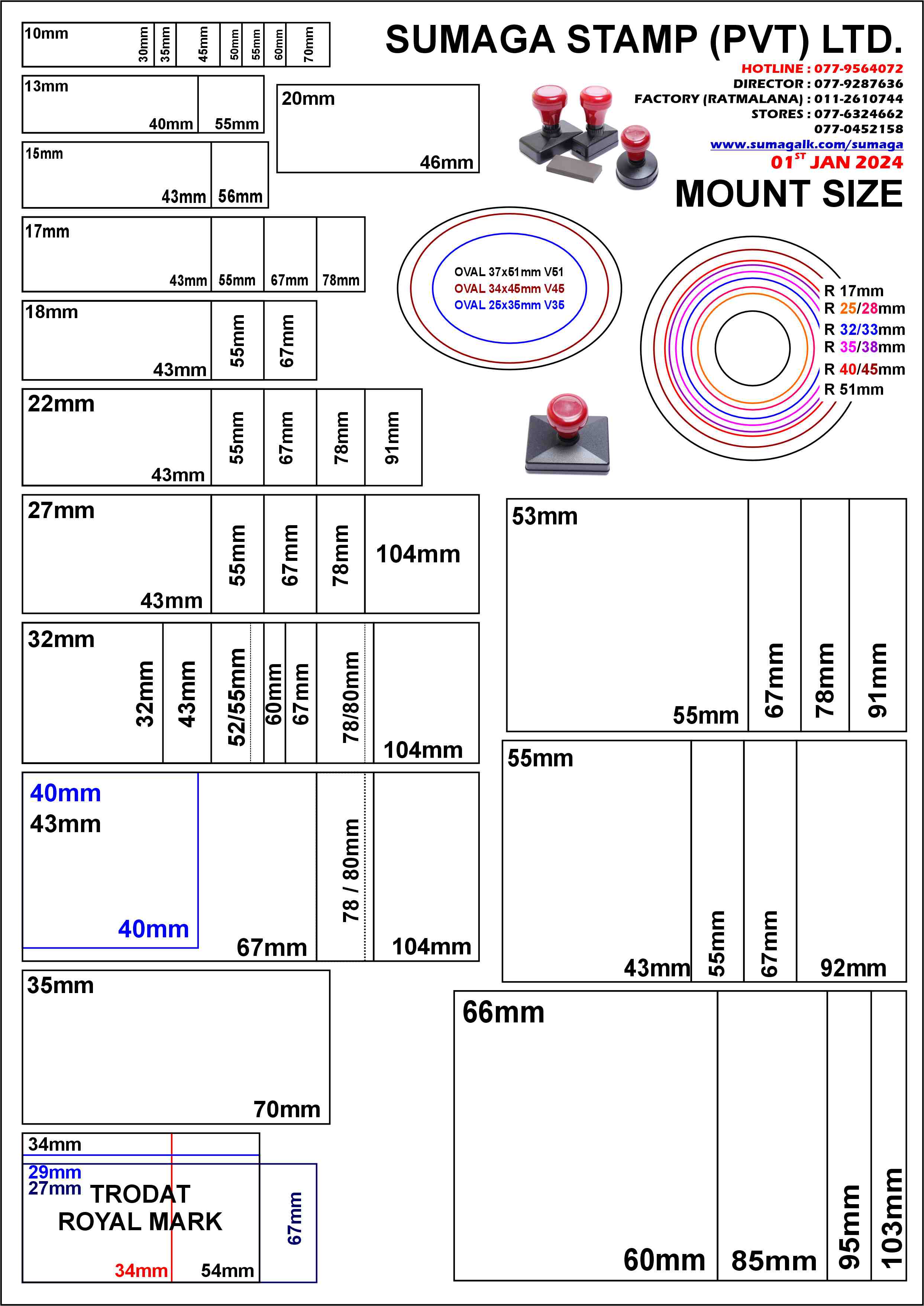 FLASH STAMP SIZE CHART